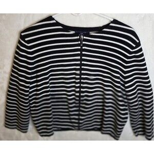 CHAPS‎ (Ralph Lauren)  Womens XL Black/White Stripe Full Zip Sweater